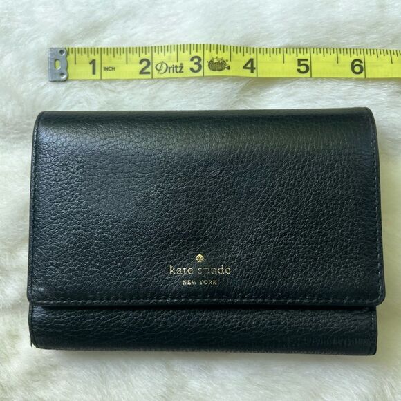 Black Pebbled Leather Large trifold Kate Spade Wallet - Picture 2 of 16